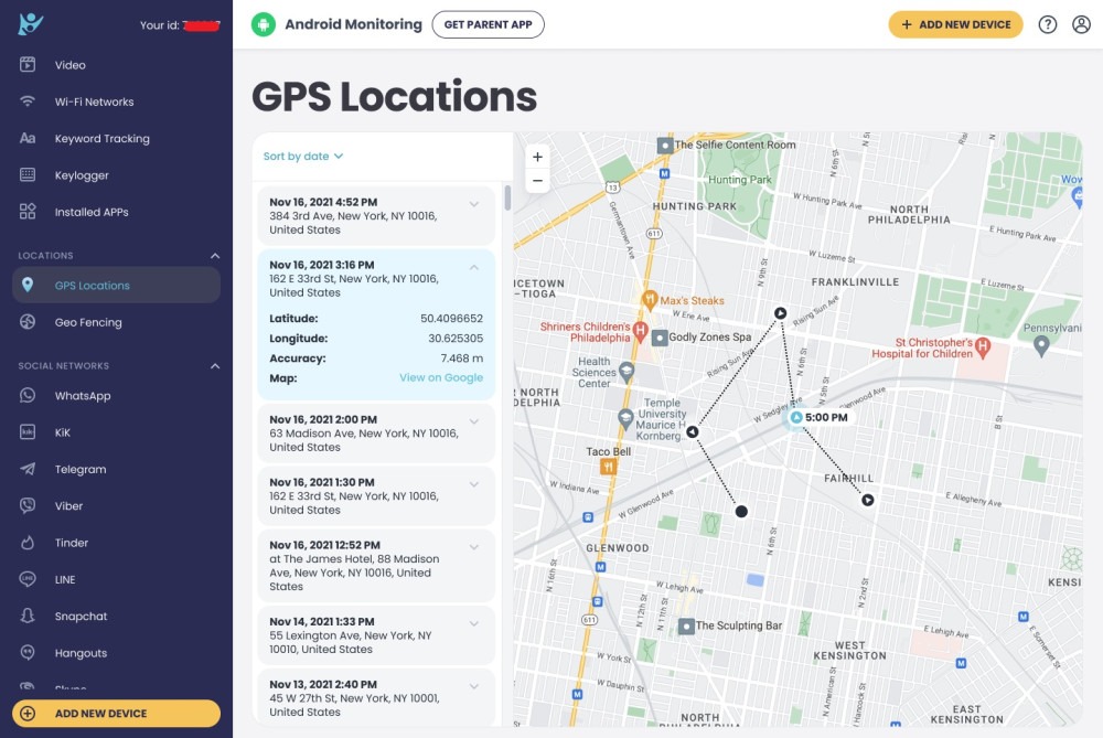 Parentaler location tracking